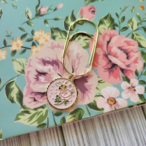 Paper clip large with pendant bee and flower traveler&#39;s notebook charm, Planner notebook accessories, XL paper clips