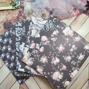 Handmade assorted retro floral envelopes, cute gift card, thank you notes, vintage style envelope Black Floral Designs. Set of 12