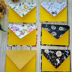 Sobres de primavera, sobres con estampado de abejas, tarjetas de felicitación de verano, sobres de tarjetas amarillas,
