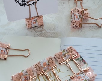 Verfraaide bindclip roze roos metalen kantoor school bindclip set, papieren documenten organiser stationair, paperclip set van 6