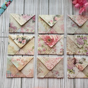 Kleine Vintage Kartennotizen, florale Umschläge, Mininotizen, handgemachte Umschläge, spezielle Notizen, Teeparty, 10er-Set