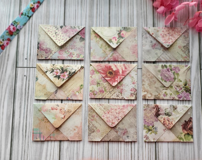 Floral Mini Envelopes: Handmade Tiny Note Cards, Set of 10 - Etsy