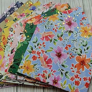 Enveloppes botaniques élégantes faites main, fleurs anciennes, papier cartonné à motifs, lot de 10 assortis, 5 enveloppes A7 fleurs de jardin
