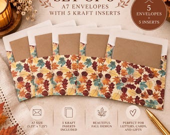 Sobres A7 hechos a mano con inserto, sobres decorativos forrados, papelería floral y de temporada.