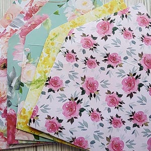 Enveloppes botaniques élégantes faites main, fleurs anciennes, papier cartonné à motifs, lot de 12, 5 A7 assortis. Enveloppes florales en tissu