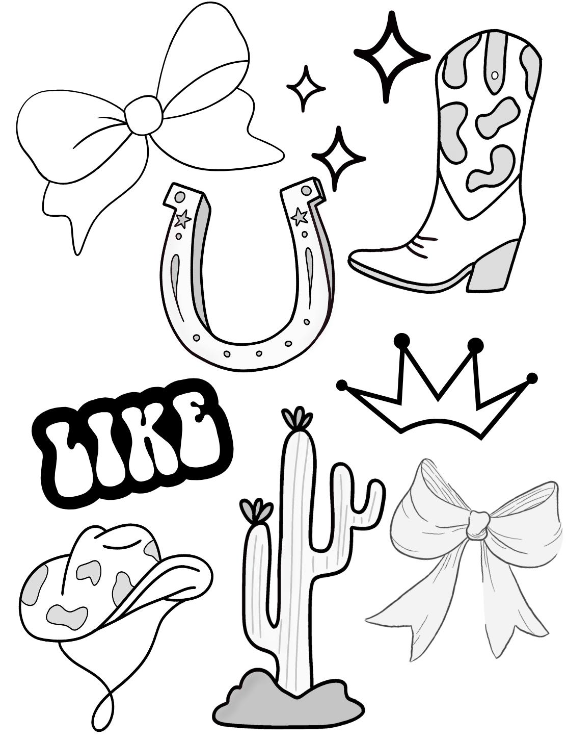 Girly Western Coloring Page - Etsy