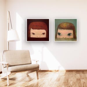 Yoshitomo Nara Sinking Island - Conjunto de dos impresiones minimalistas de arte de pared imprimibles, descarga digital moderna, póster estético, descarga instantánea
