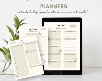 Kalender 2025 Digital & Printable | Grau Braun Pflanze Thema | GoodNotes | Bekanntheit | Tages, Wochen, Monatsplaner | Minimalistisch | Undatiert
