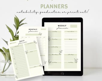 Kalender 2025 Digital & Printable | Grünpflanze Thema | GoodNotes | Bekanntheit | Tages, Wochen, Monatsplaner | Minimalistisch | Undatiert