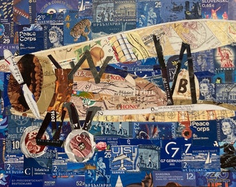 Boeing P-12E tweedekker stempelcollagekunst