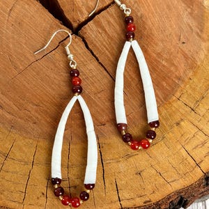Brown Glass Bead and Dentalium Dangle Earrings
