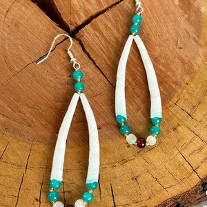 Teal Glass Bead and Dentalium Dangle Earrings