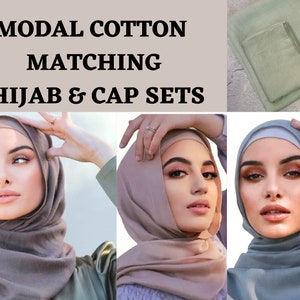 Ensemble HIJAB ET CASQUETTE EN MODAL ensemble écharpes en modal et maillot sous bonnets Ensemble assorti châle hijab premium dubaï ensemble cadeau hijab émirati, ensemble jersey image 1