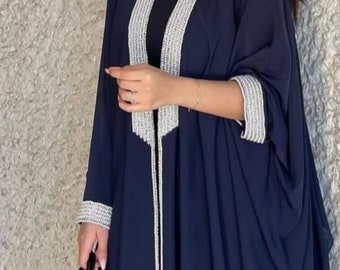 ABAYA dubai butterfly PEARL navy open style belt abaya, hijab abaya dubai abaya open uae abaya