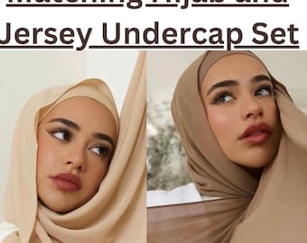 HIJAB & CAP set chiffon scarves and undercap jersey set shawl matching set premium dubai hijab emirati hijab gift set, jersey hijab