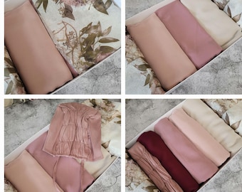 Hijab Geschenk-Set CHIFFON Hijab Box Geschenk für sie Chiffon Hijab Satin Untermütze Schals Set Schal Geschenkset personalisiertes Hijab