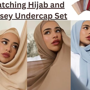 HIJAB & CAP set chiffon scarves and undercap jersey set shawl matching set premium dubai hijab emirati hijab gift set, jersey hijab