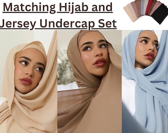 HIJAB & CAP set chiffon scarves and undercap jersey set shawl matching set premium dubai hijab emirati hijab gift set, jersey hijab