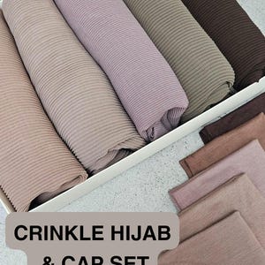 HIJAB & CAP set CRINKLE chiffon scarves and undercap jersey set shawl matching set premium dubai hijab emirati hijab gift set, jersey hijab