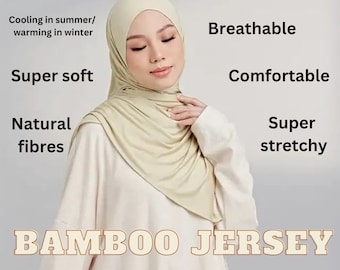 Hijab JERSEY DE BAMBÚ bufanda chal pañuelo para la cabeza calidad premium Elástico