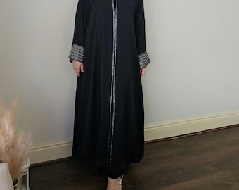 ABAYA Dubai open stijl zwarte dimante werk bescheiden jurk maxi jurk cadeaus voor haar eid-feest bruiloft eid cadeau umrah cadeau
