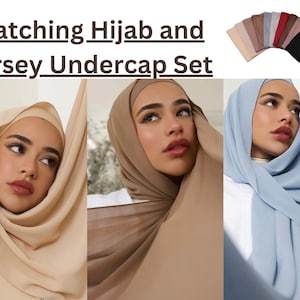 HIJAB & CAP set chiffon scarves and undercap jersey set shawl matching set premium dubai hijab emirati hijab gift set, jersey hijab image 1