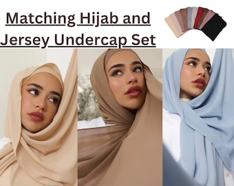 HIJAB & CAP set chiffon scarves and undercap jersey set shawl matching set premium dubai hijab emirati hijab gift set, jersey hijab