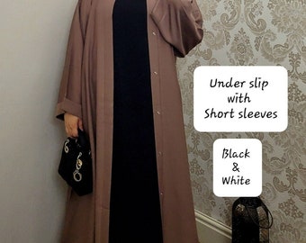 Abaya SLIP/UNTERLIP / Abaya Innenslip schwarz weiß | kurzärmliges, langes Slip-Kleid | Abaya-Kleid für Frauen | Abaya Dubai | Maxikleid |