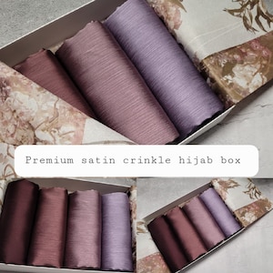 SATIN CRINKLE Hijab cadeauset hijab box cadeau voor haar sjaals set sjaal cadeauset gepersonaliseerde hijab box set, umrah hadj cadeau voor haar, speciaal