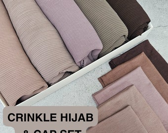 HIJAB & CAP set CRINKLE chiffon scarves and undercap jersey set shawl matching set premium dubai hijab emirati hijab gift set, jersey hijab