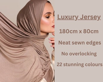 Hijab JERSEY LUXURY large scarf shawl headscarf  folded sewn edges headwrap premium quality Stretchy 180cm x 80cm gift for her eid gift