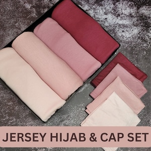 JERSEY HIJAB and CAP set, hijab undercap, luxury jersey large scarf shawl headscarf  folded sewn edges headwrap premium quality stretchy
