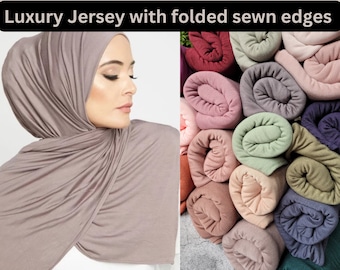 Hijab JERSEY LUXURY large scarf shawl headscarf  folded sewn edges headwrap premium quality Stretchy 180cm x 80cm gift for her eid gift