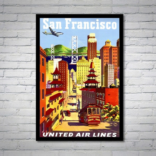 San Francisco - United Airlines - Airline Vintage Travel Poster, Retro Posters