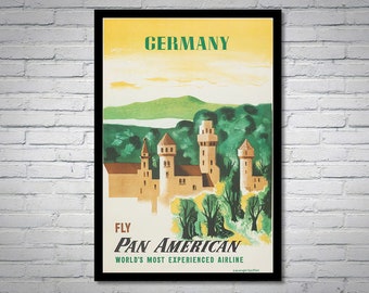 Pan American Airlines - Pan Am - Germany - 1950s - Vintage Travel Poster