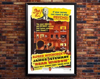 Rear Window - Alfred Hitchcock - James Stewart - Classic Horror Movie Poster