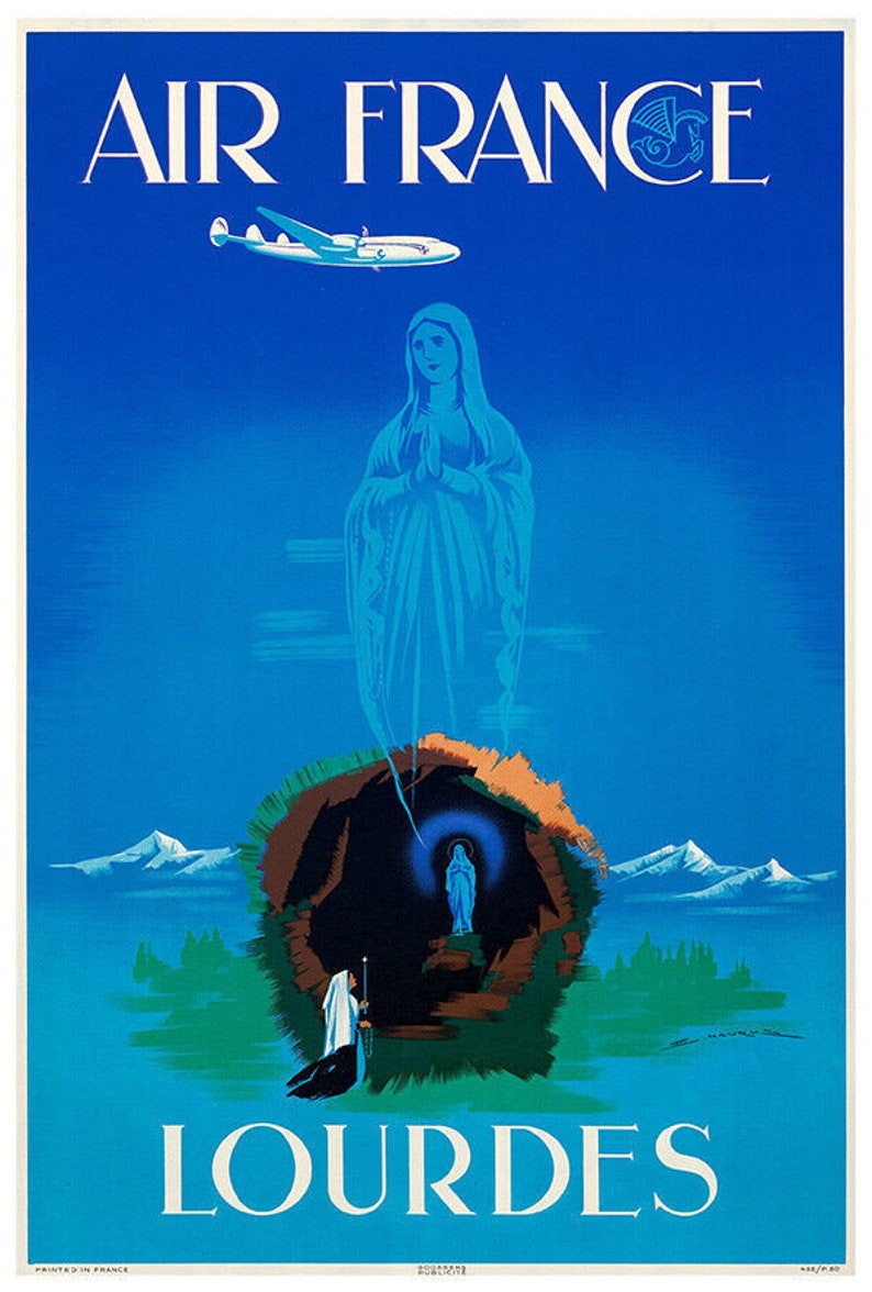 Air France Lourdes Vintage Airline Travel Poster - Etsy