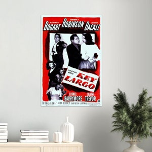 Key Largo Movie Poster Humphrey Bogart, Lauren Becall Wall Art, Vintage image 3