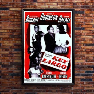 Key Largo Movie Poster Humphrey Bogart, Lauren Becall Wall Art, Vintage image 1