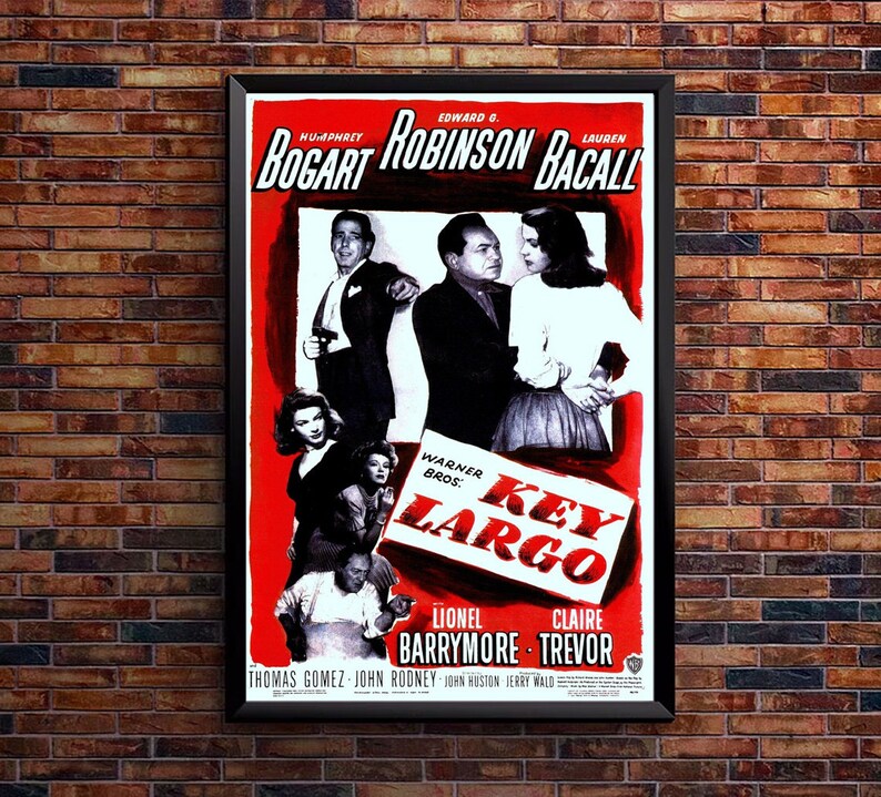 Key Largo Movie Poster Humphrey Bogart, Lauren Becall Wall Art, Vintage image 1