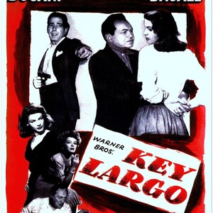 Key Largo Movie Poster Humphrey Bogart, Lauren Becall Wall Art, Vintage image 2