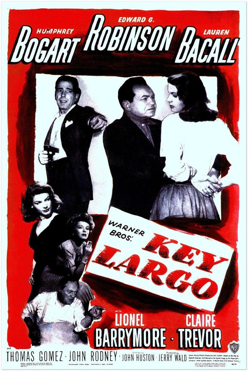 Key Largo Movie Poster Humphrey Bogart, Lauren Becall Wall Art, Vintage image 2