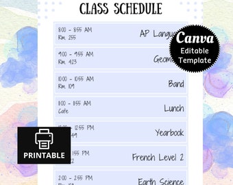Editable Class Schedule, Customizable Teacher Schedule, Class Planner, Boho Class Schedule, Simple Class Schedule, Pastel Class Schedule