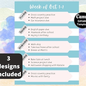 Bewerkbaar lesrooster, aanpasbaar lerarenrooster, weekplanner, klasseplanner, bewerkbare klassenplanner, planningsposter