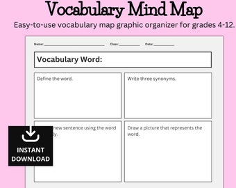 Vocabulary Mind Map, Mind Map, Word Map, Graphic Organizer, Vocab Activity, Vocabulary List