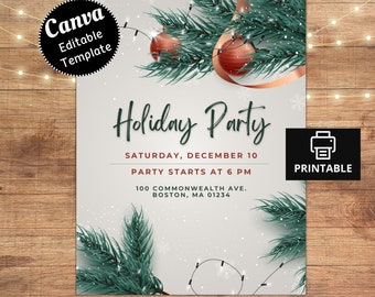 Editable Holiday Party Invitation Template, Printable Christmas Party Flyer/Poster, Holiday Invite Template, Christmas Party Invitation