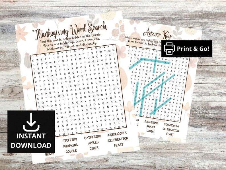 Thanksgiving Word Search, Word Search With Answer Key, Printable Fall ...