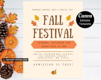 Editable Fall Festival Fall Harvest Flyer/Poster Printable Halloween Invitation, Community Halloween Event, Church School Halloween Party