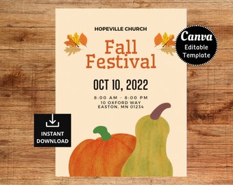 Editable Fall Festival Flyer, Fall Festival Poster, Classroom Party, Church Flyer, Bake Sale Flyer, School Festival Flyer