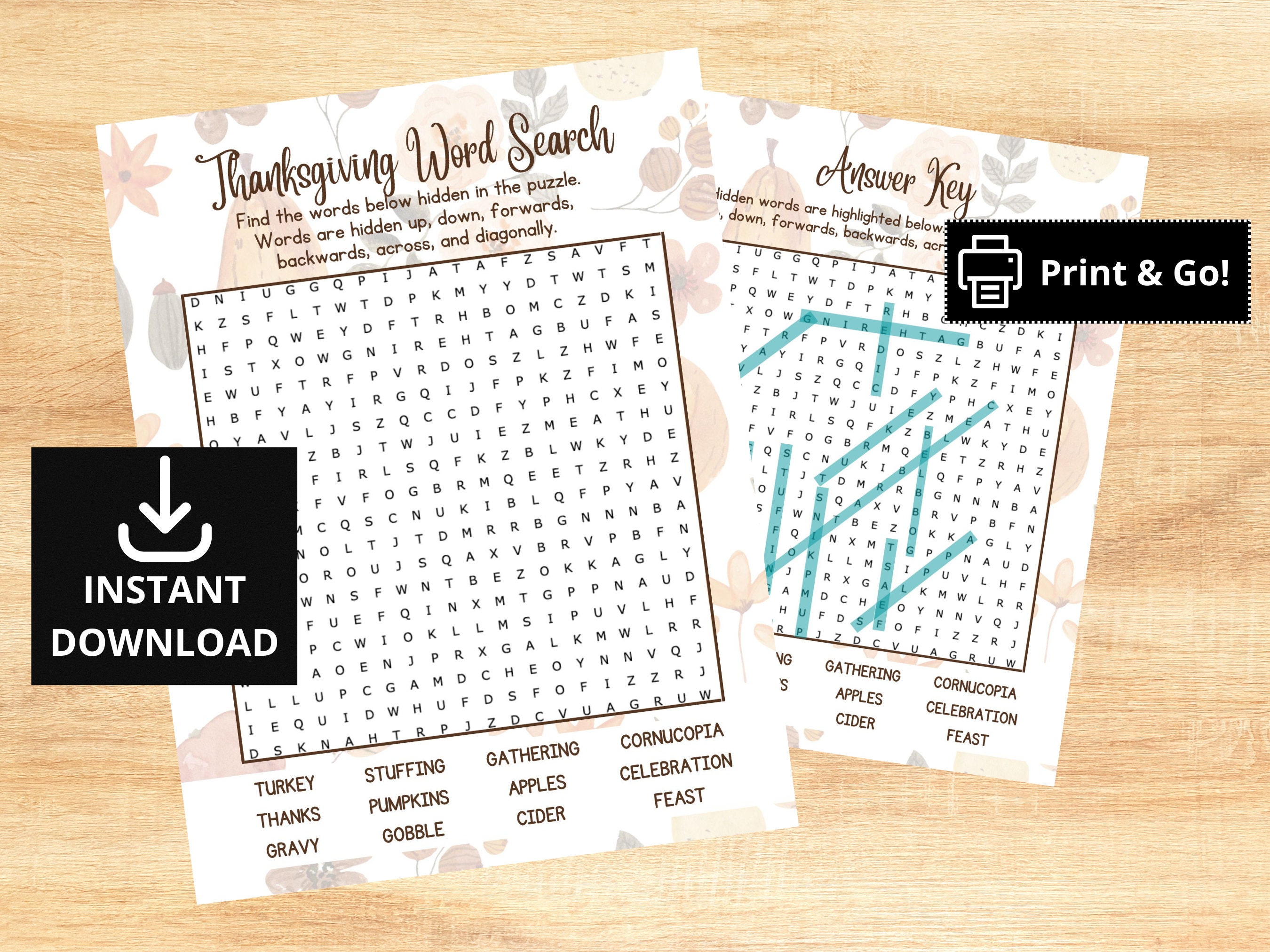 Thanksgiving Word Search, Word Search With Answer Key, Printable Fall ...